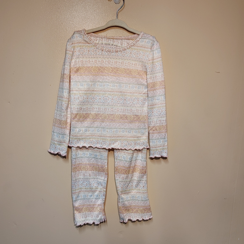 Tahari Girl Pajama Set Girls 5T Pink Blue Long Sleeve Top Pants